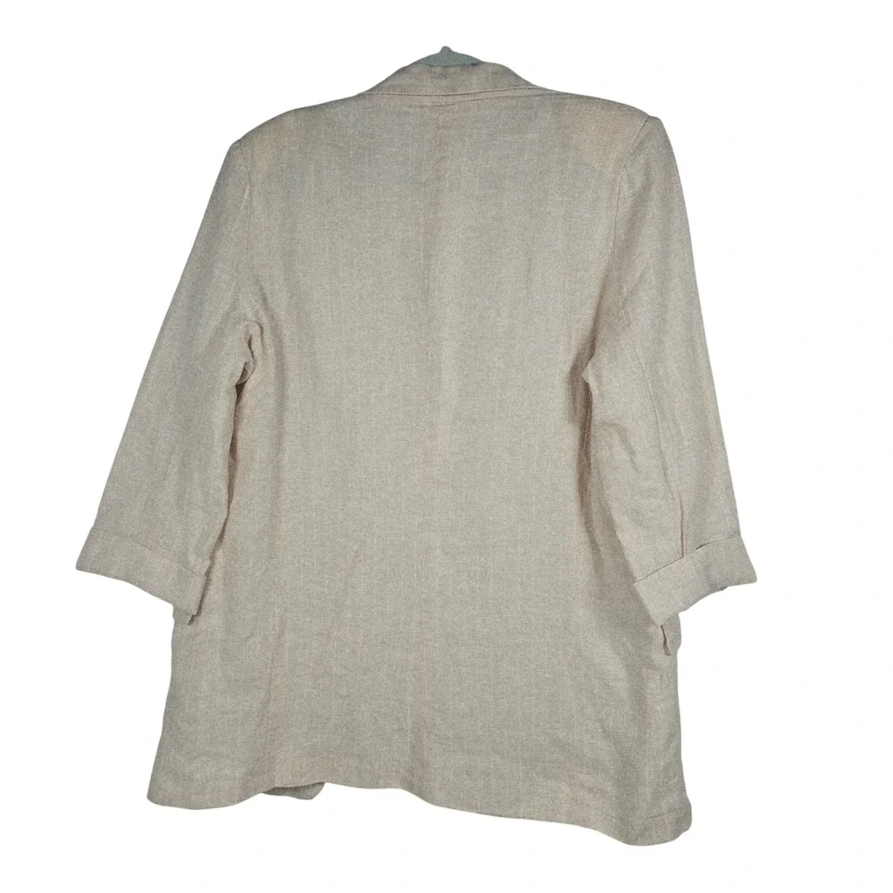 Harve Benard‎ Linen Blend Pinstripe Blazer Womens 16 Beige 3/4 Sleeve Open Front